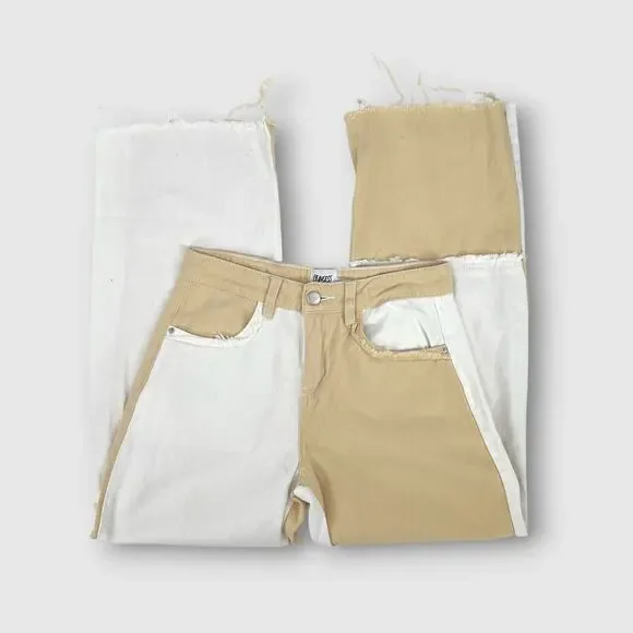 Princess Polly Patchwork Two-Tone Cropped Jeans Raw Hem Cotton Size 4 - Picture 7 of 8